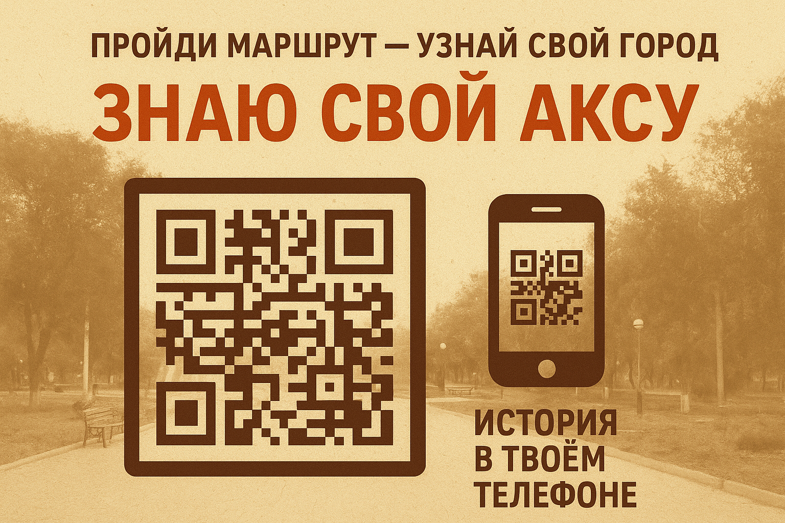 🌟 Идея: «Интерактивный парк-навигация “История Аксу”»

Суть проекта

Сделать мини-маршрут по городу (или по центру/парку), где будут стоять интерактивные QR-станции.

На каждой станции — табличка с QR-кодом.

Житель/гость сканирует и попадает на страничку с интересной информацией: история места, фотоархив, рассказы старожилов, мини-игра или викторина.

Можно сделать “квест по городу” — пройти все точки, собрать «знания» и получить электронный сертификат «Знаю свой Аксу».



---

Почему это круто

Бюджетно — всего лишь таблички + сайт/страницы (их можно сделать очень недорого).

Необычно — сочетает историю, туризм и технологии.

Вечное — со временем можно добавлять новые точки и контент.

Подходит для всех: дети проходят как игру, взрослые узнают историю, туристы получают маршрут.



---

Дополнительно

Можно добавить “Голос Аксу” — жители сами записывают короткие аудиоистории (например, «как я работал на заводе», «как строился город»). Это оживит проект.

Для молодёжи — сделать квест с заданиями и баллами (например, пройти все QR-точки → получить скидку в кафе/магазине, которые поддержат проект).



---

📌 В итоге город получает живой интерактивный музей под открытым небом, который почти не требует больших затрат, но станет фишкой Аксу.