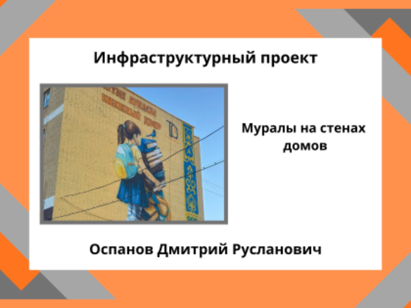 Проект направлен на создание художественных муралов на фасадах зданий города с целью формирования эстетически привлекательной городской среды,  популяризации уличного искусства и повышения культурной ценности общественных пространств. Реализация инициативы позволит преобразить архитектурный облик города,  привлечь туристов и сформировать у жителей чувство гордости за родной край. Муралы станут не только украшением, но и визуальными символами истории, традиций и современной жизни города
